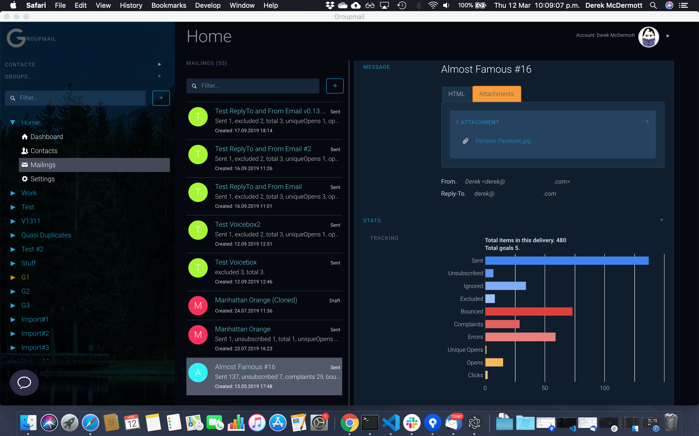 Mailing Statistics View (Dark Theme)