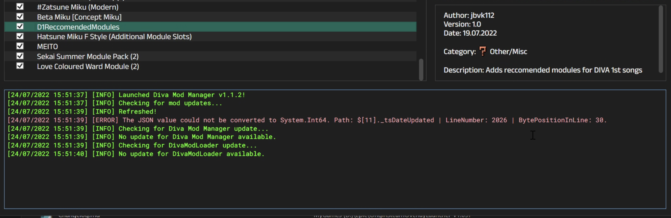 Json error when checking mod update · Issue #10 · TekkaGB ...