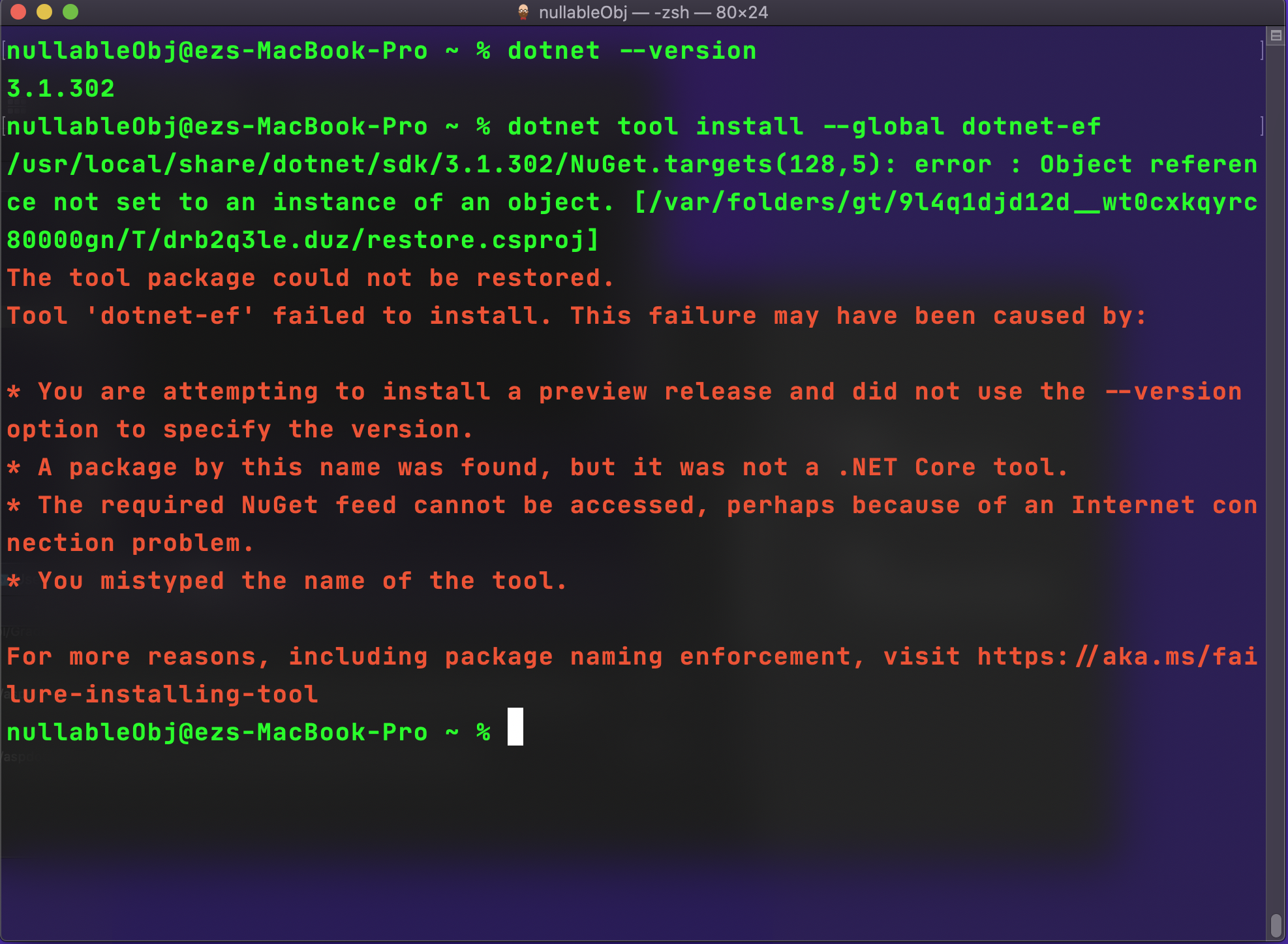 Restore.csproj failed to build while running dotnet tool install dotnet ...