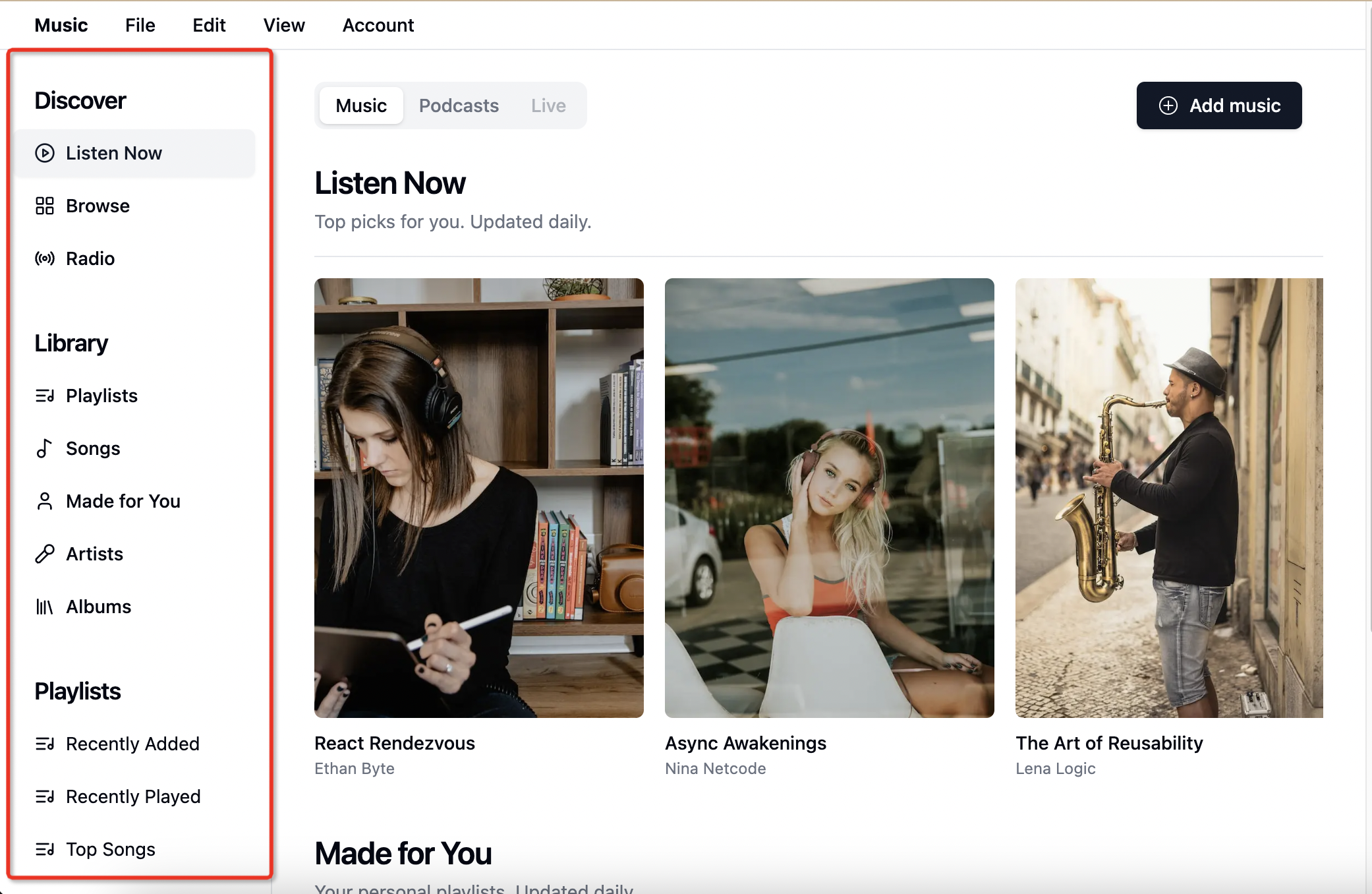 music component left menu bar disappeared when browser width get