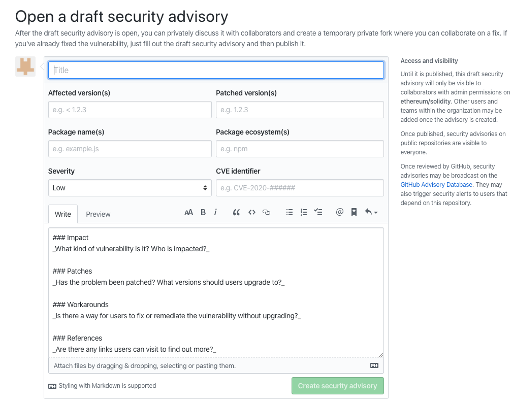 Security advisories · Issue #8725 · ethereum/solidity · GitHub