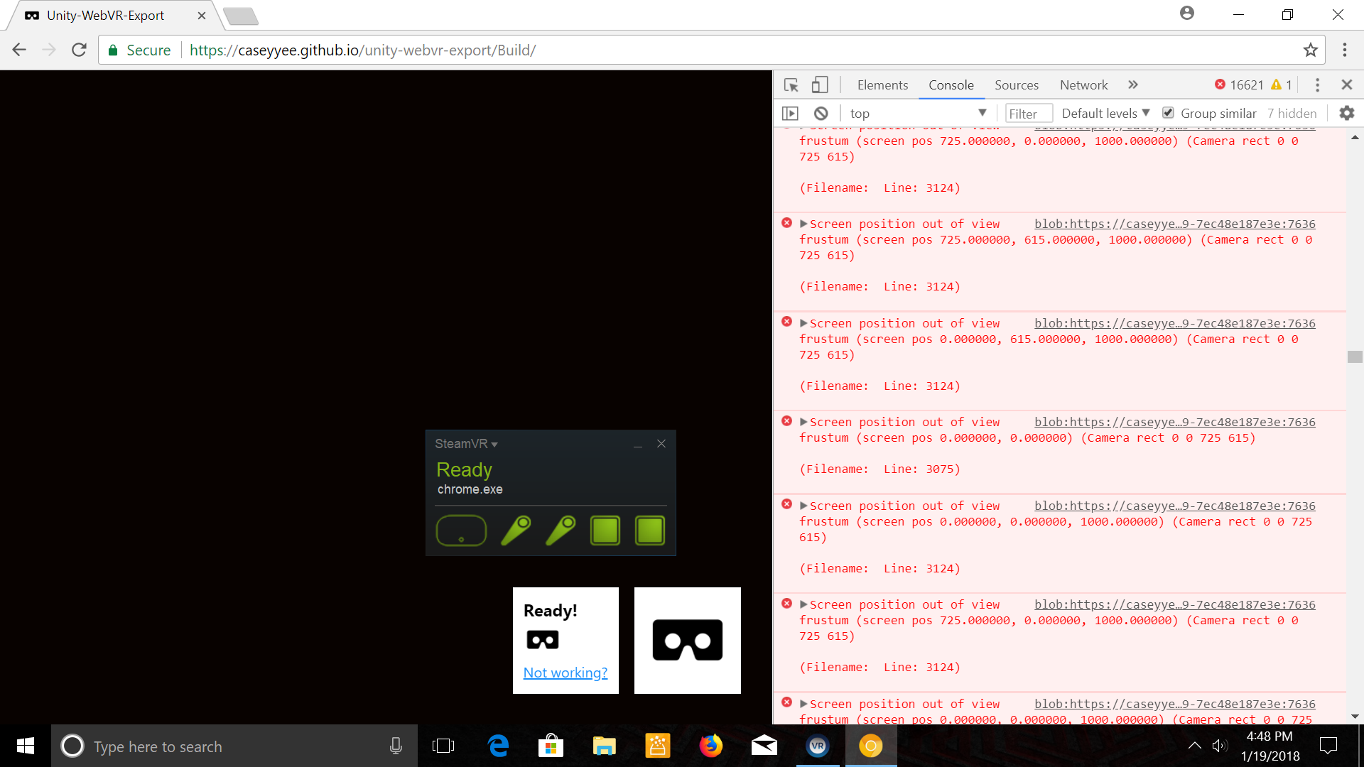 JS `Screen position out of view frustum` errors in Chrome Canary