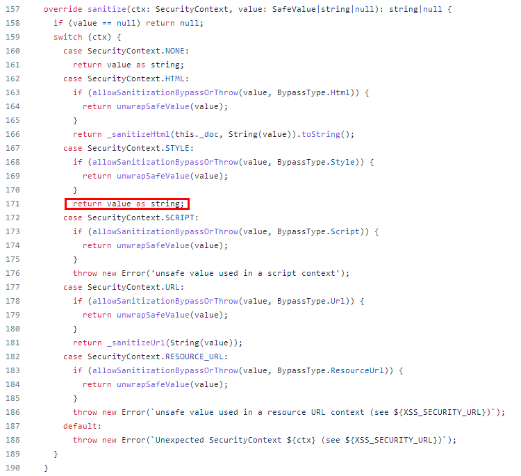 [docs]“Angular sanitizes untrusted values for HTML, styles, and URLs ...