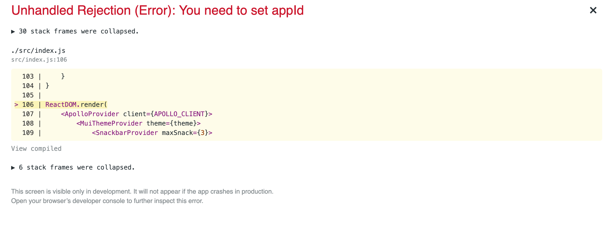 You need to set AppId Error · Issue #15316 · facebook/react · GitHub
