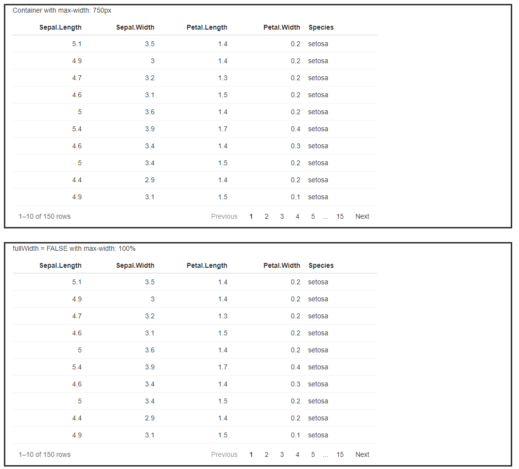app output with window wide enough for both tables