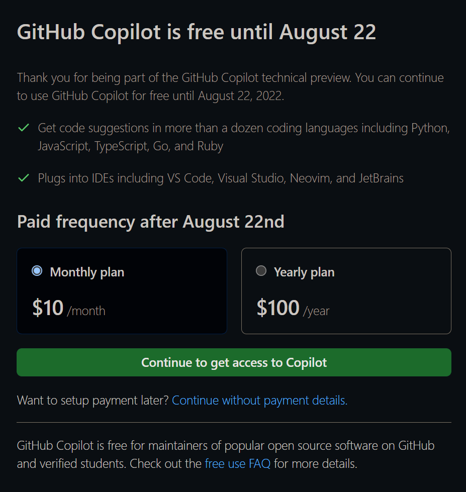 GitHub Copilot settings do not appear after signing up for free trial ...