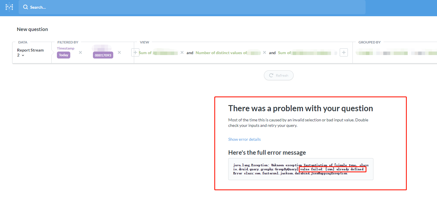 Druid value failed [sum] already defined Error