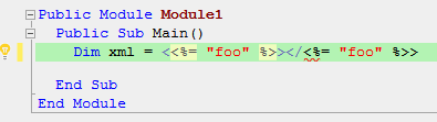 VB: Autocomplete produces incorrect closing tag for XML literals with ...