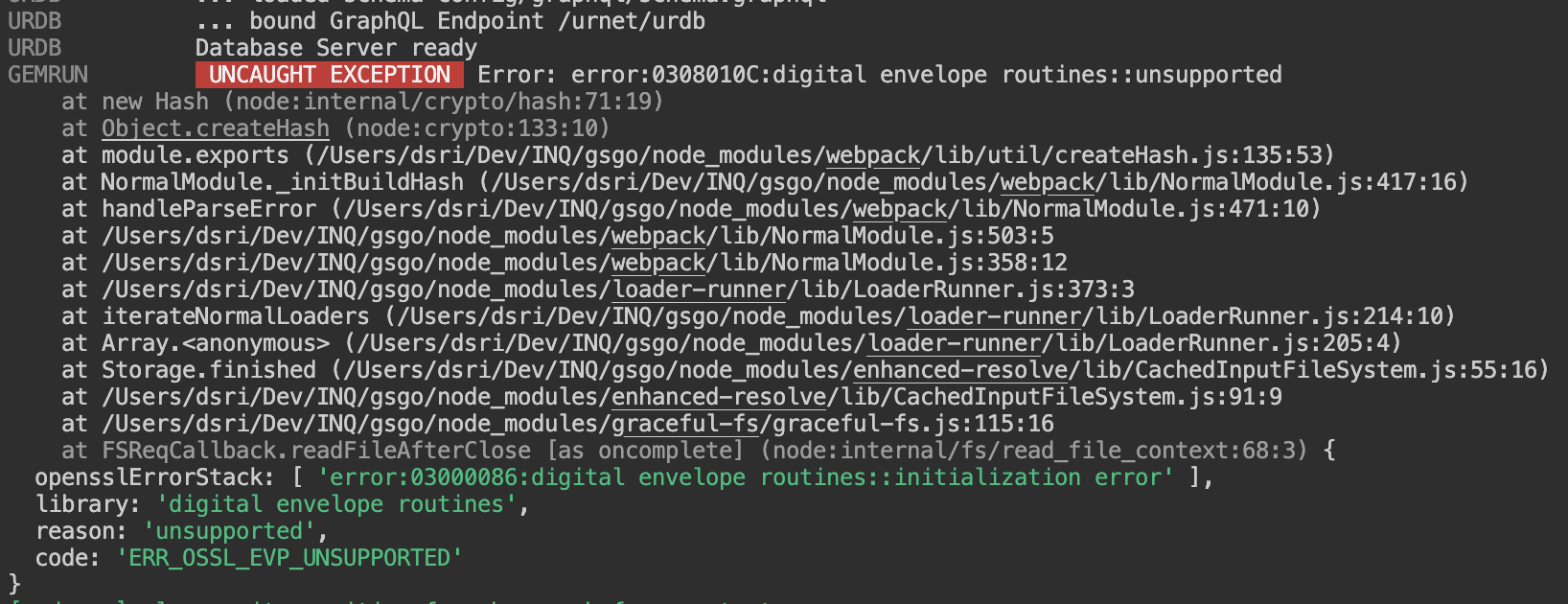 Runtime Crash 0308010Cdigital envelope routinesunsupported · Issue