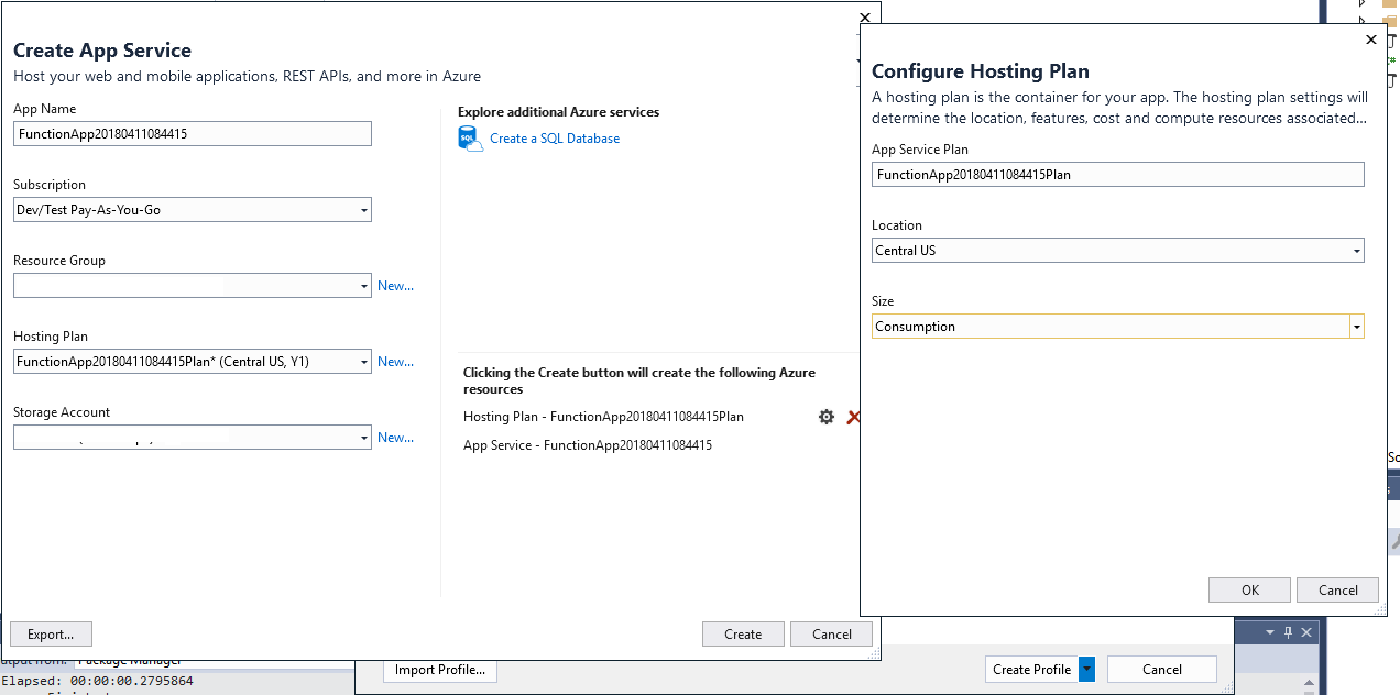 Publish Azure Functions with Consumption Plan from Visual Studio