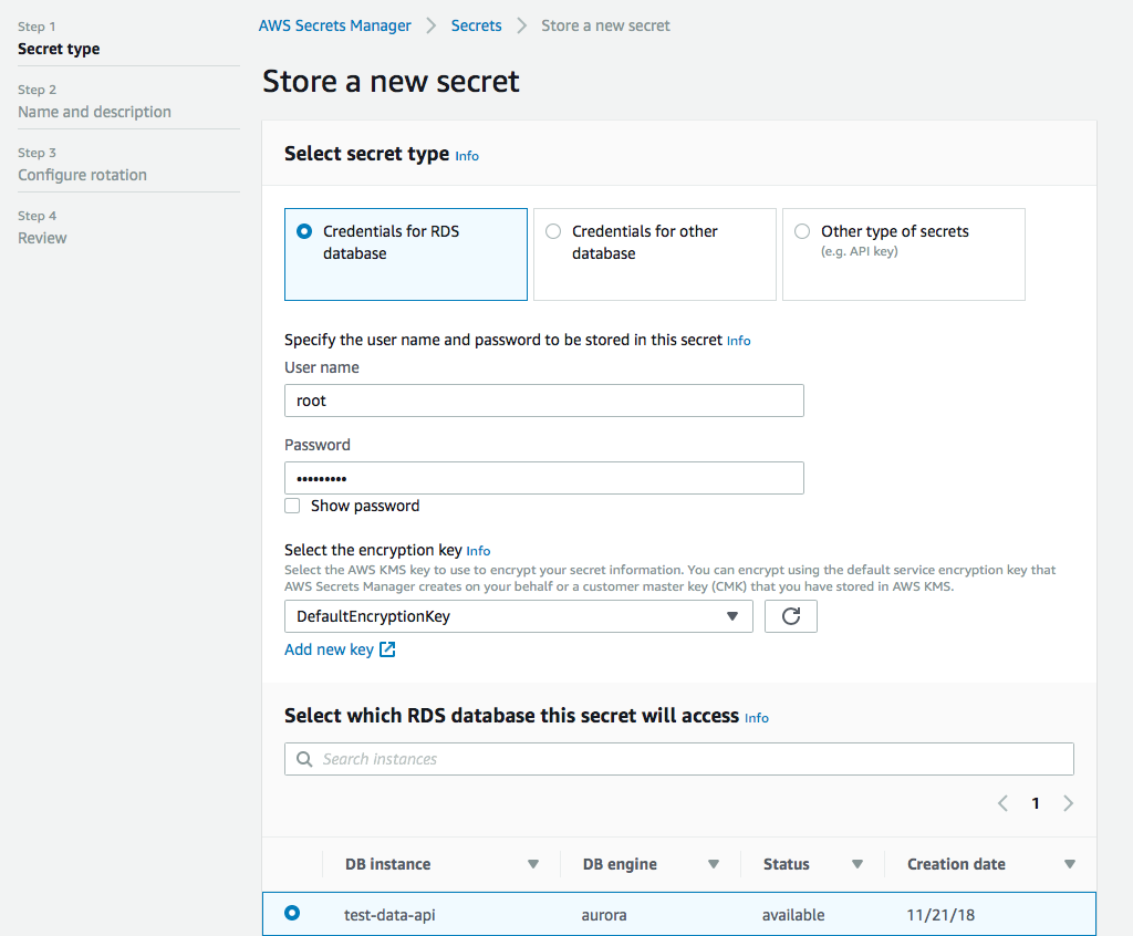 Enter database credentials and select database to access