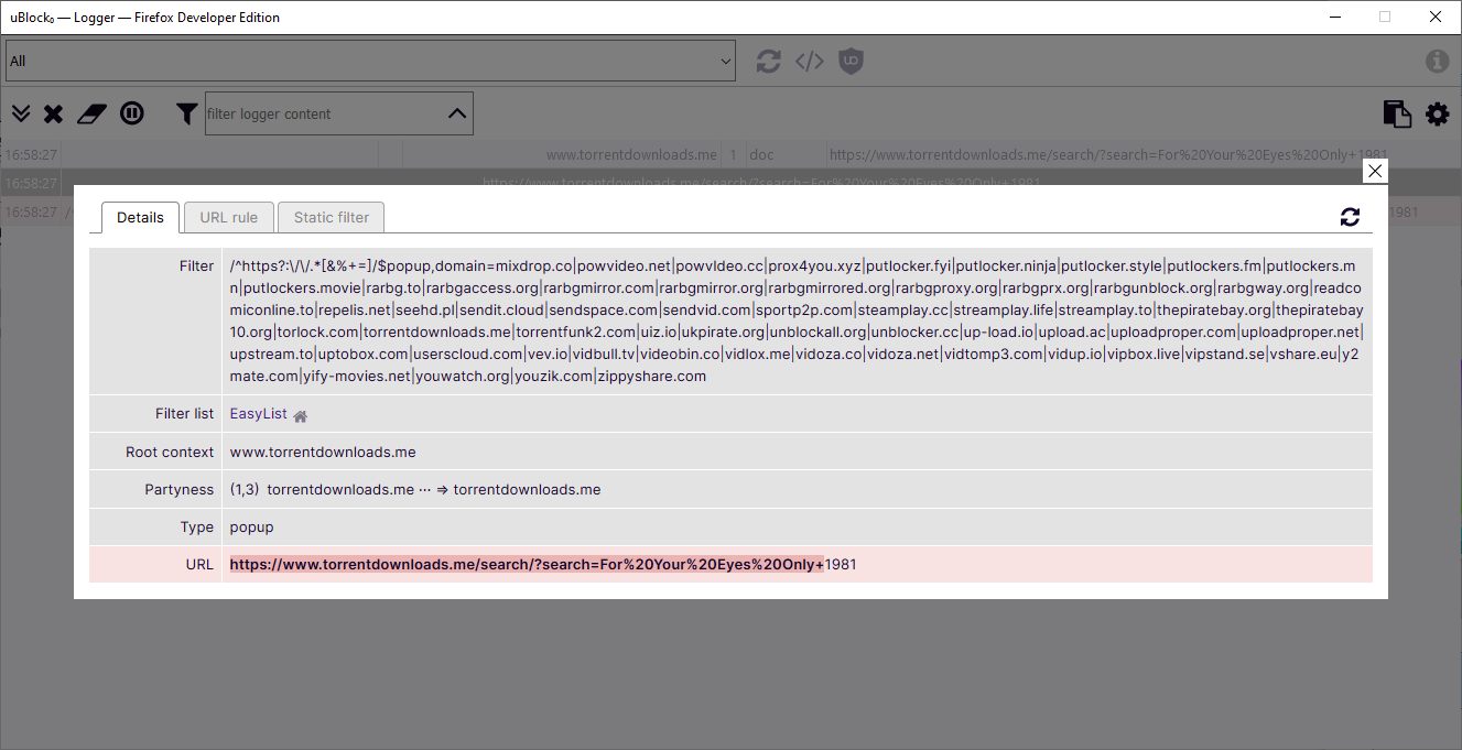 uBlock Filters prevents links to some sites from opening in new tab
