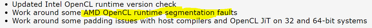 OpenCl kernel self-test failed when using any version later than v4.2.1 ...