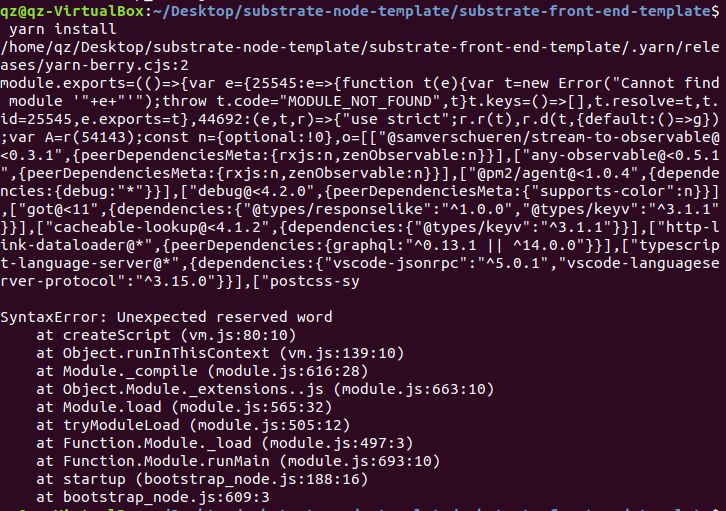 yarn install leads to syntax error unexpected reserve word · Issue