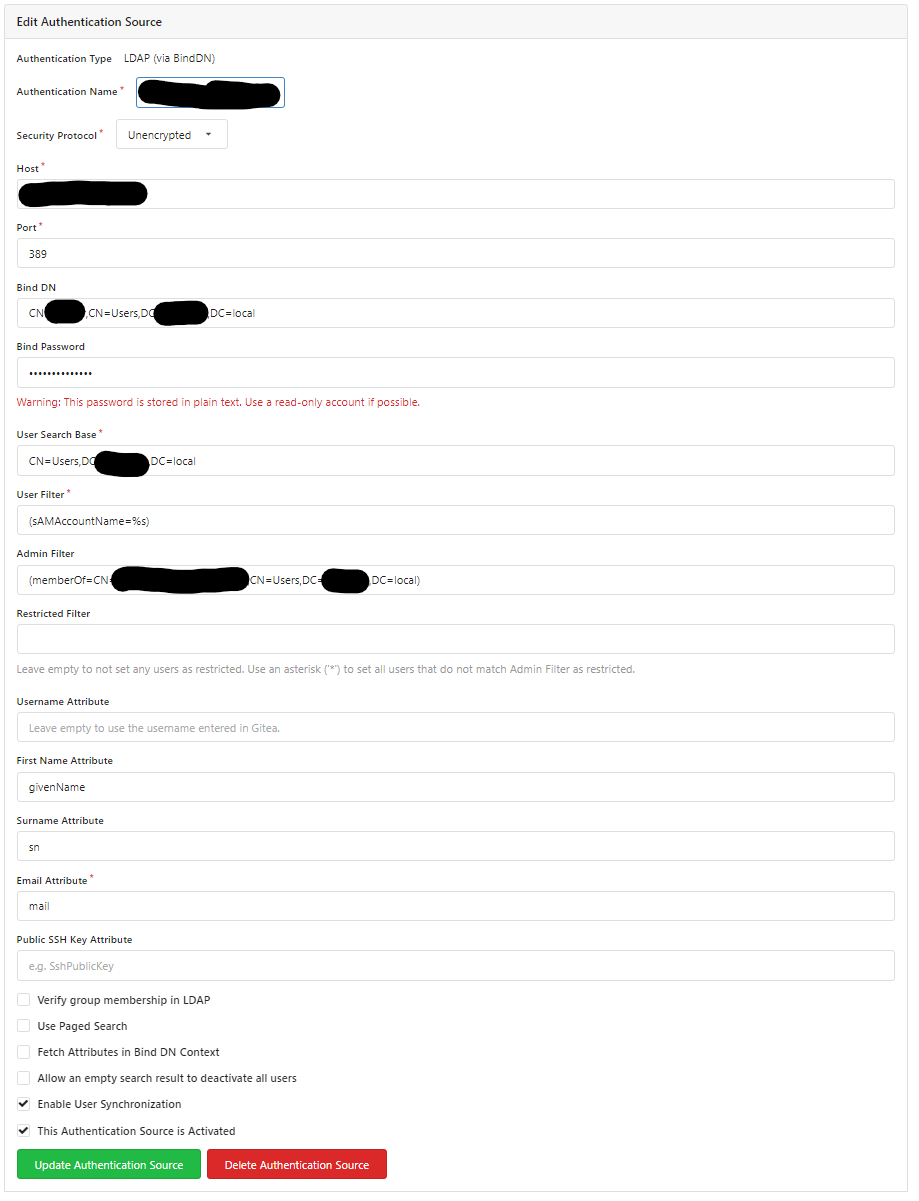 Gitea Authenticationsource