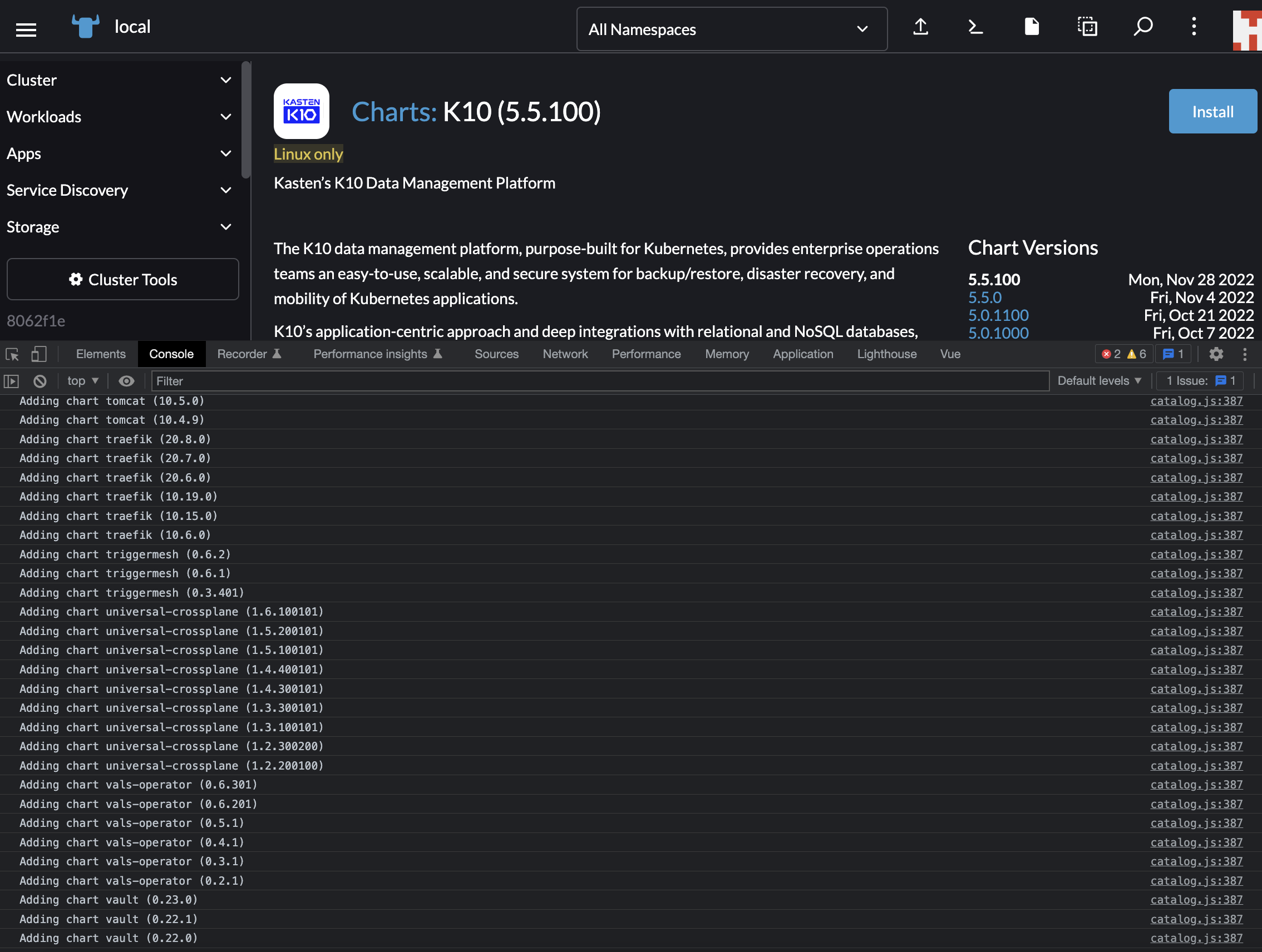 Helm Chart Details Page Multiple versions shown · Issue 7826