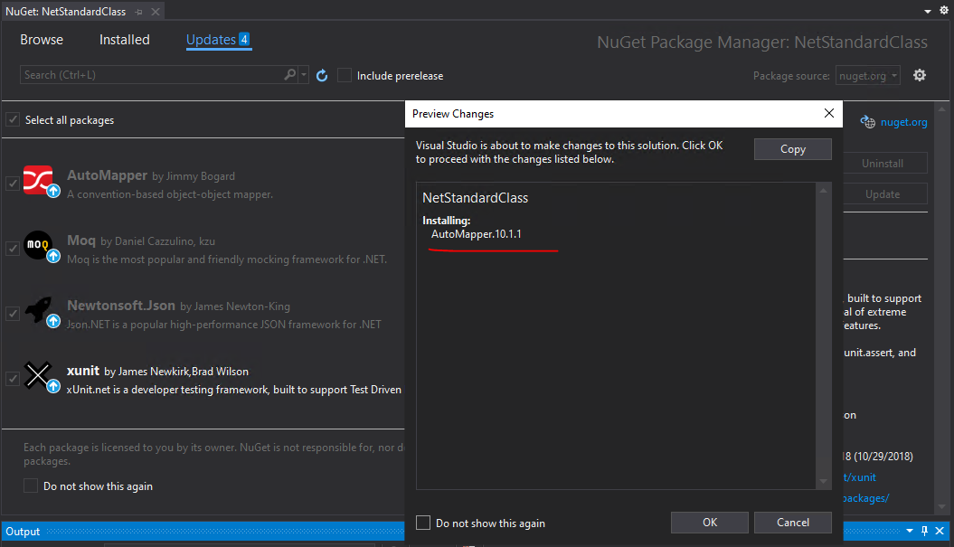 Only one package shows in the Preview Changes window when there are ...