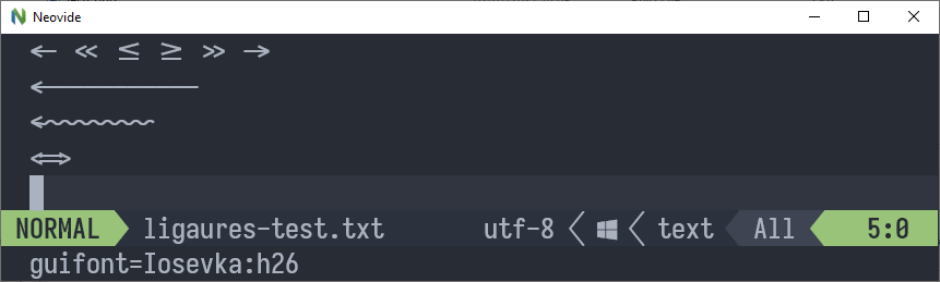 Default Iosevka font's ligatures in Neovide