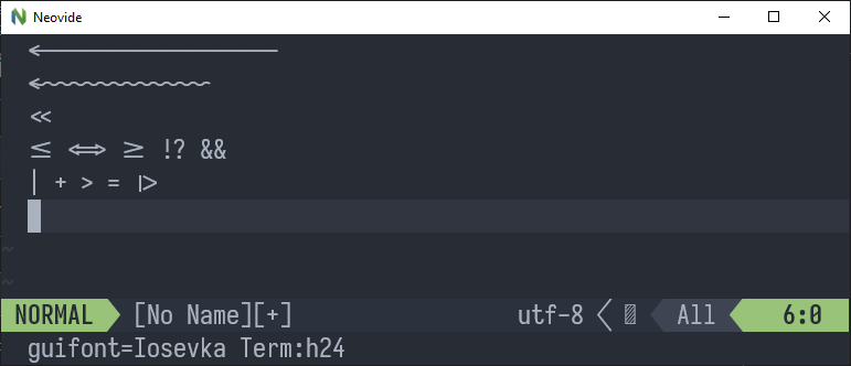 Iosevka ligs in neovide 0.7.0