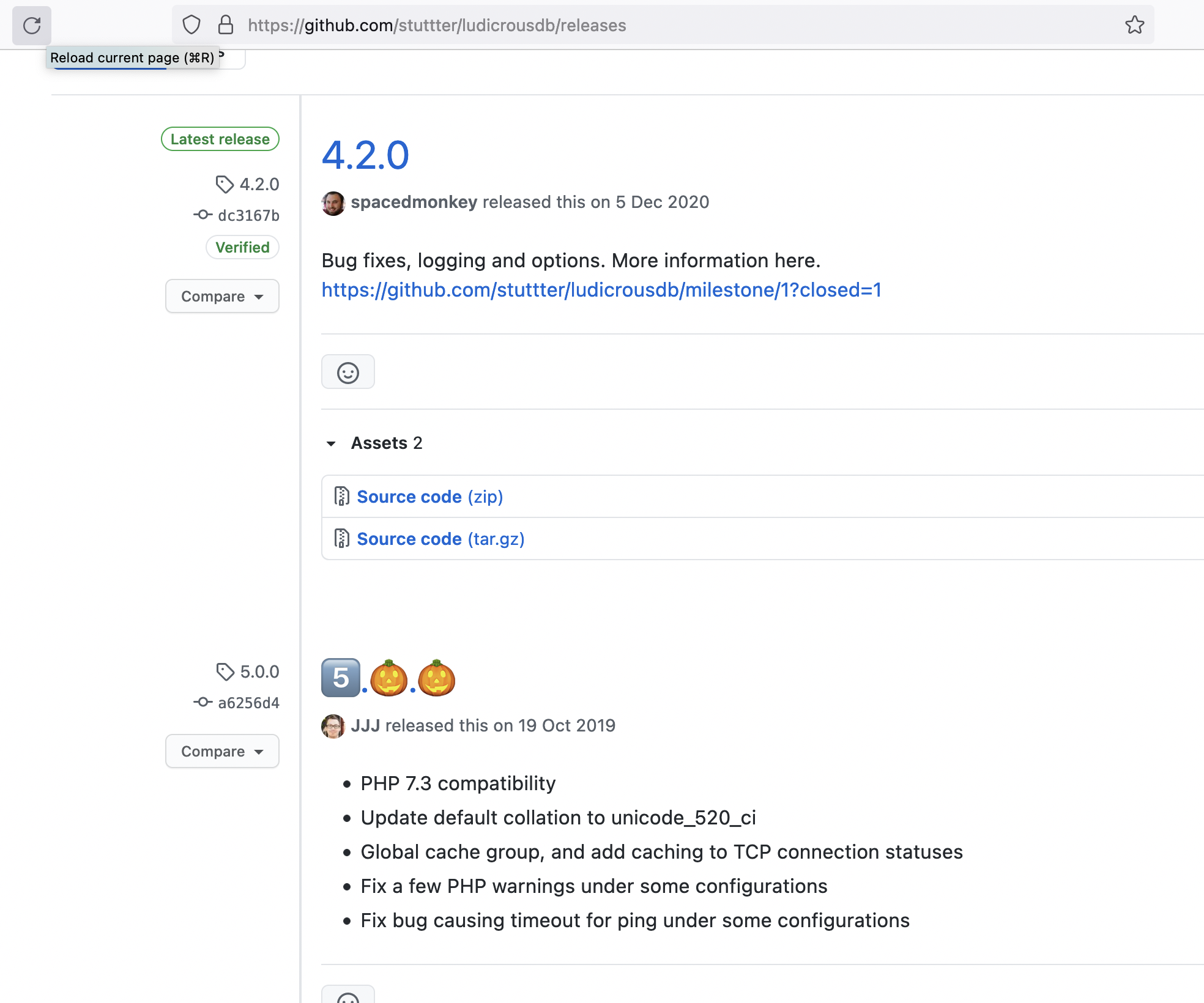 LudicrousDB releases page