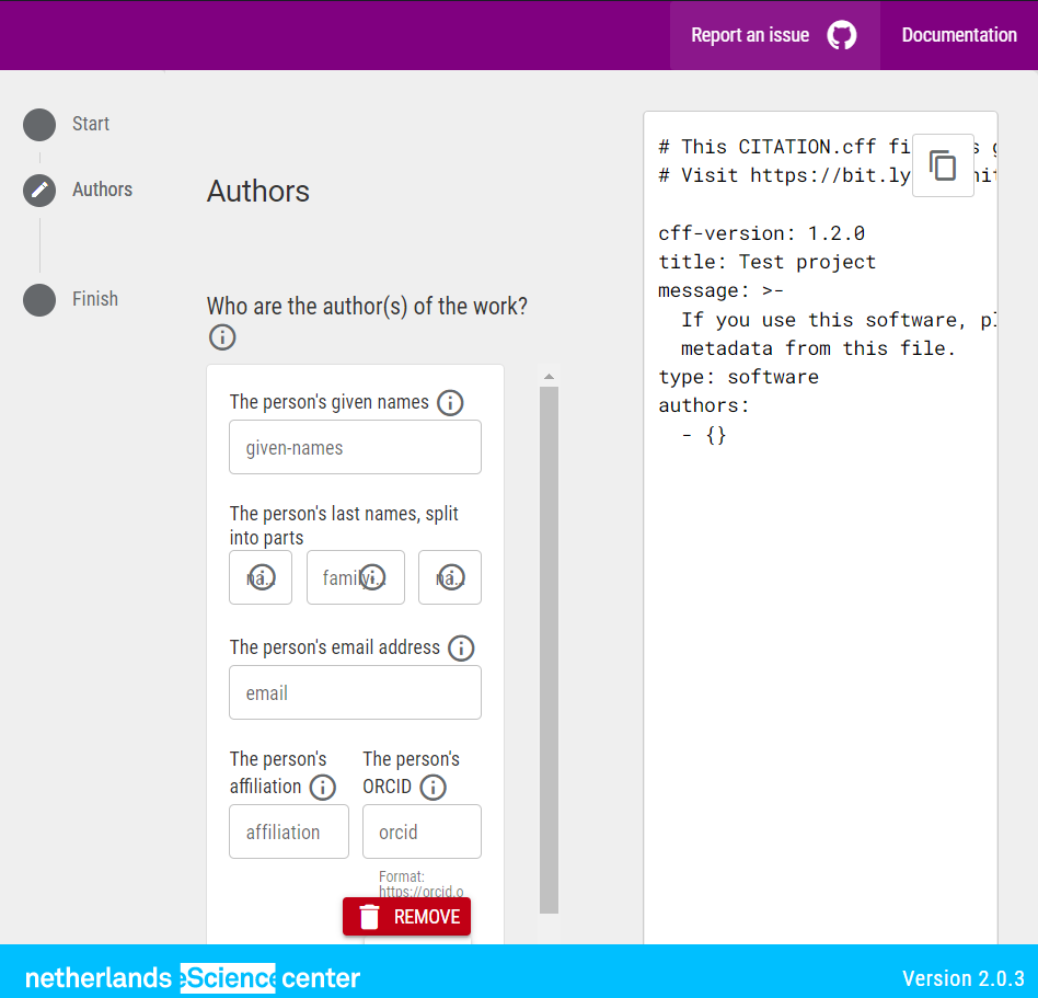 Screenshot of Author page on half screen
