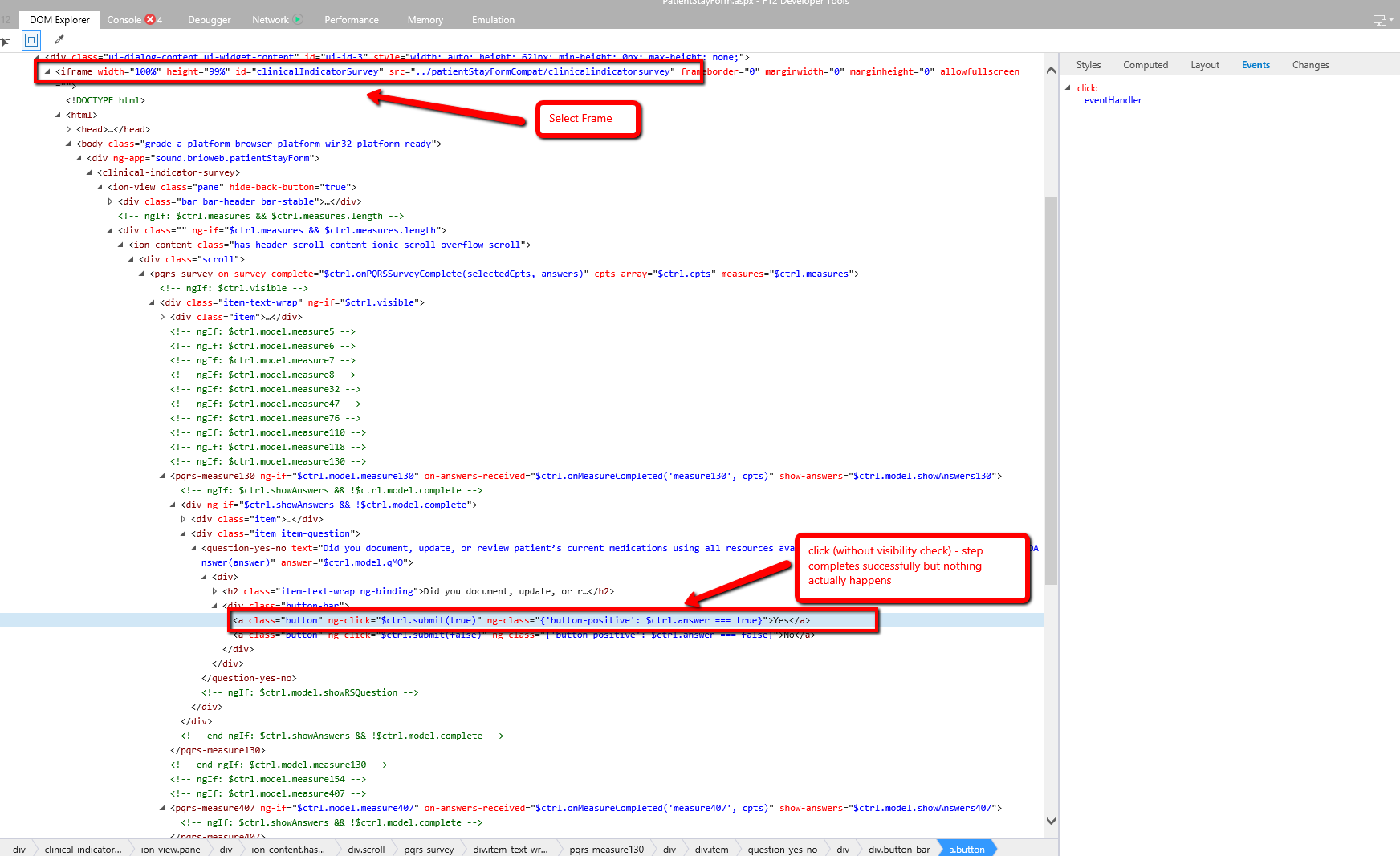 Click does nothing for a dynamic element within a frame · Issue #5557 ...