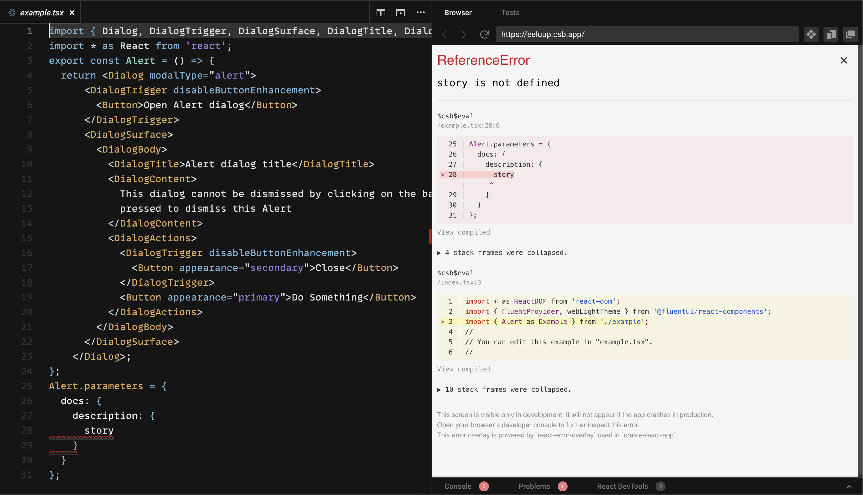 fix Remove Storybook parameters from CodeSandbox examples by