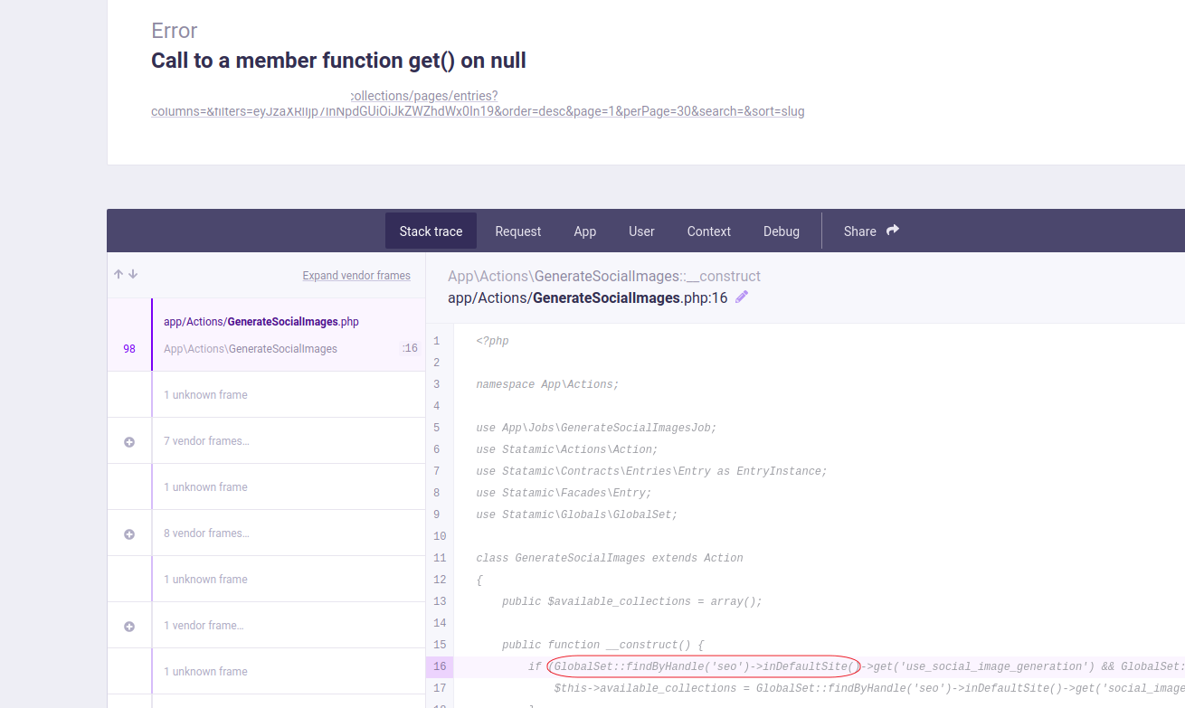 Call to a member function get() on null in GenerateSocialImages.php:16 ...