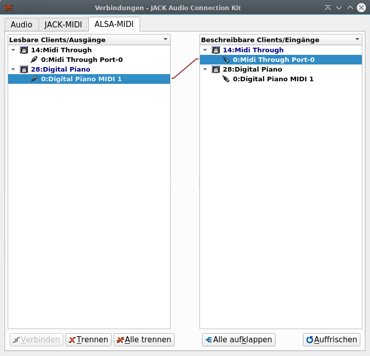 QJackctl ALSA-MIDI MIDI through