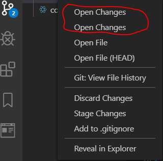 Source Control: "open changes" menu item shows twice · Issue #84824 ...