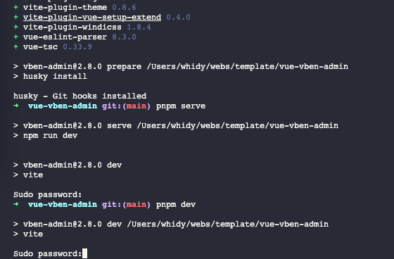 项目克隆到本地，安装依赖后运行需要系统密码问题 · Issue #1942 · vbenjs/vue-vben-admin · GitHub
