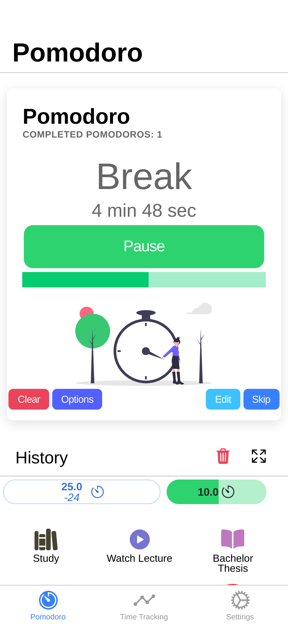 Screenshot of Pomodoro Timer (Phone app)