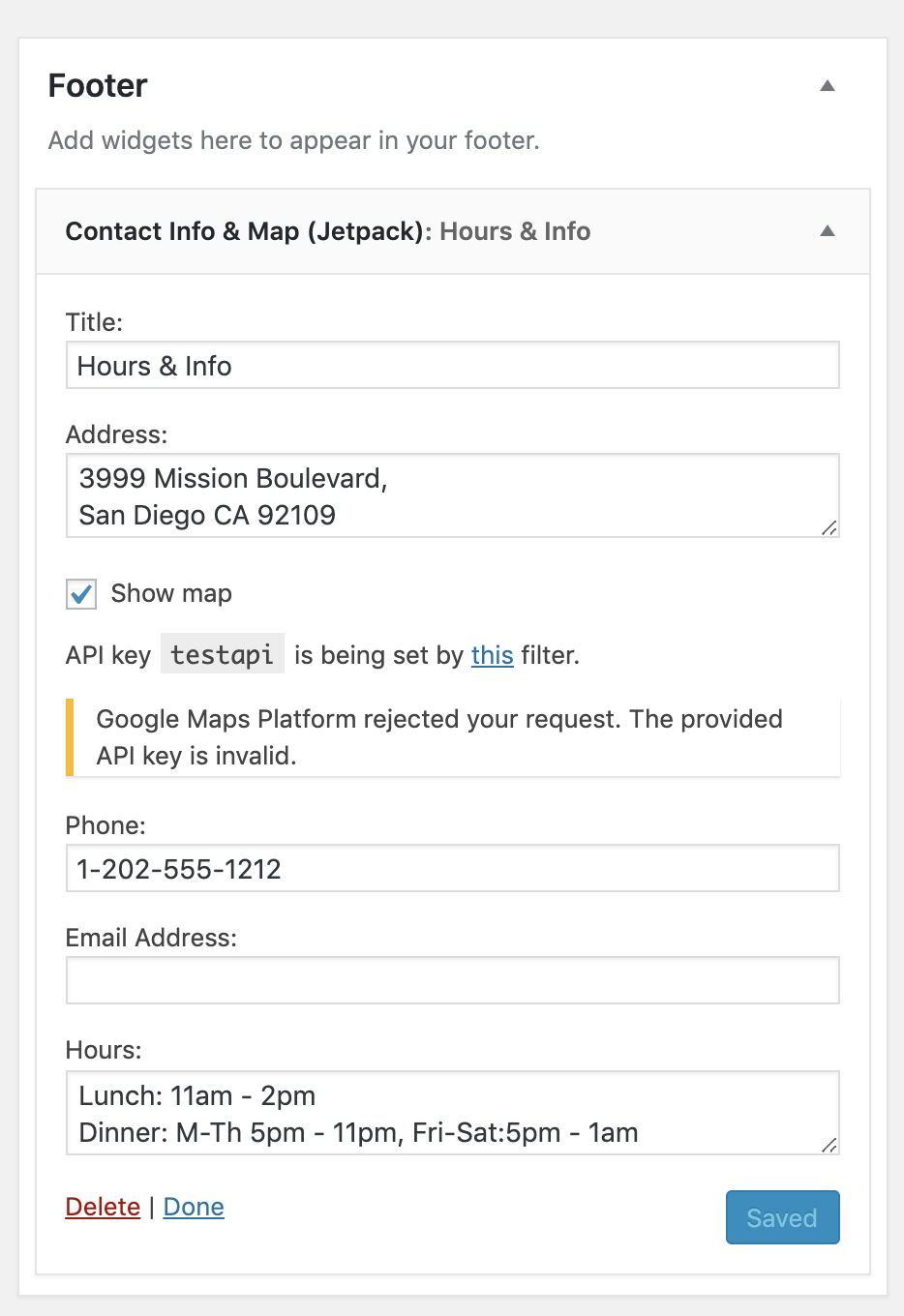 contact widget grayout api key if filter is applied