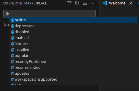 Extension marketplace search filter menu missing some corresponding ...