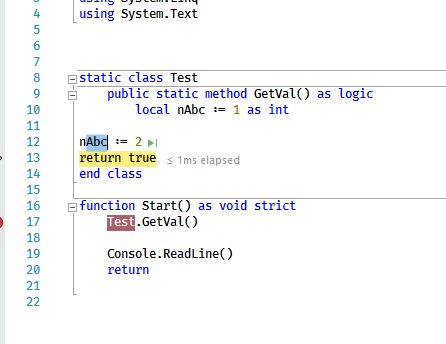Debugging does not show value for variable on beginning of a line ...