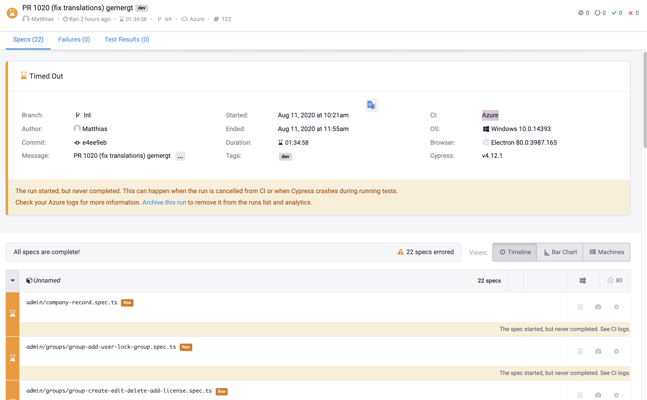 Test report in Cypress dashboard does not work (Azure DevOps) · Issue