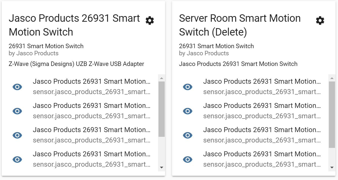 Adding a Jasco ZWave Smart Motion Switch creates duplicated entities