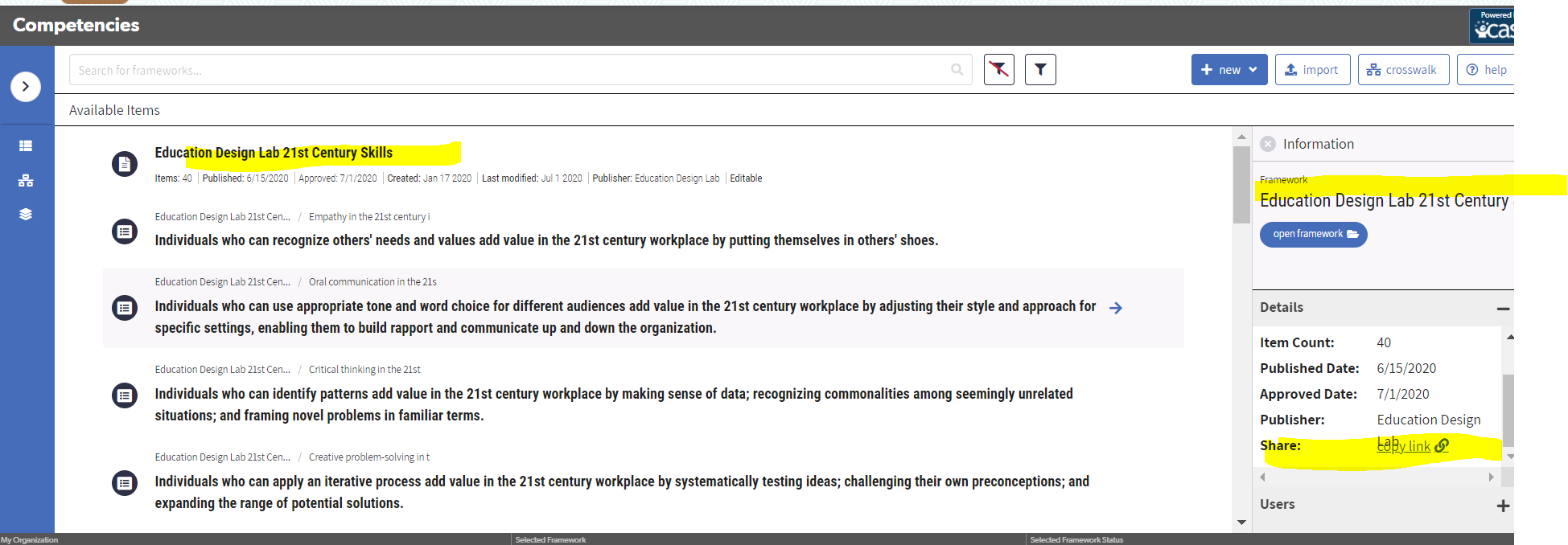 All Competency Framework URLs Resolve to the CaSS Instructions Instead ...