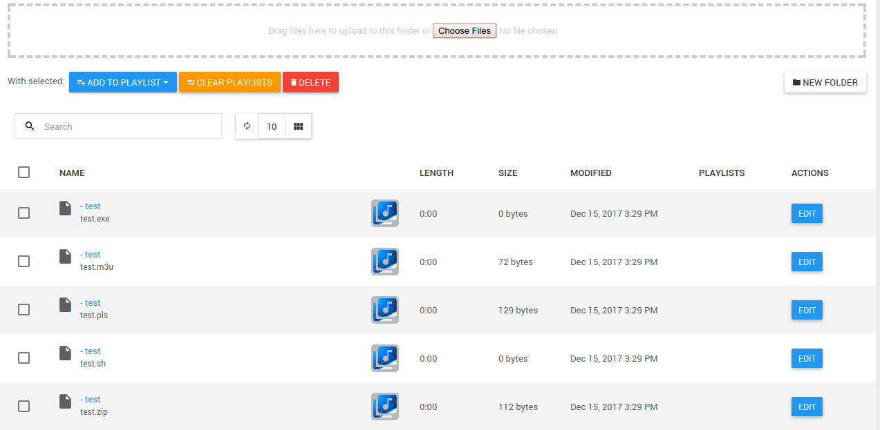 restrict file upload types in music files section · Issue 341