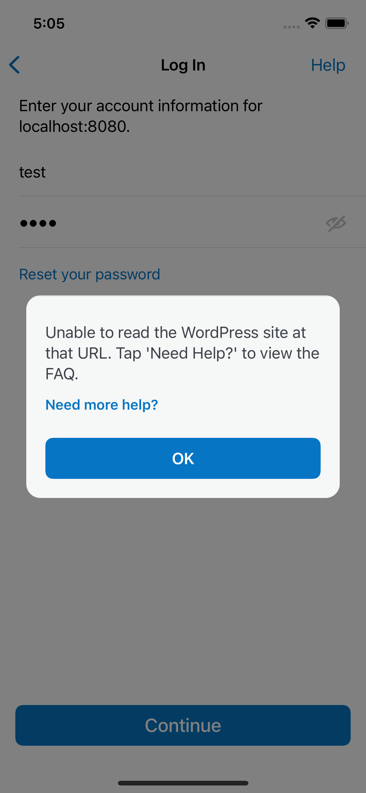Screenshot of error.