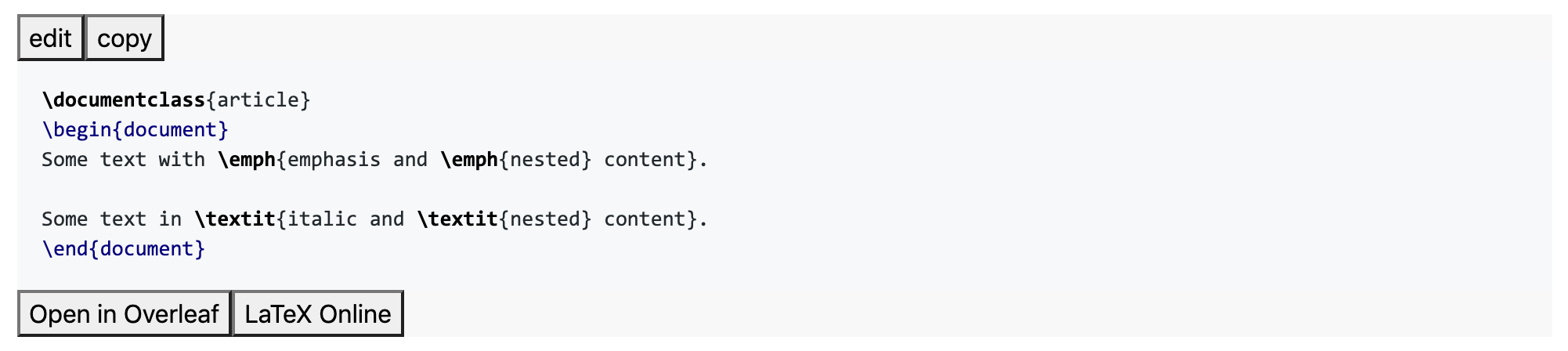 latex example w/ button at the top