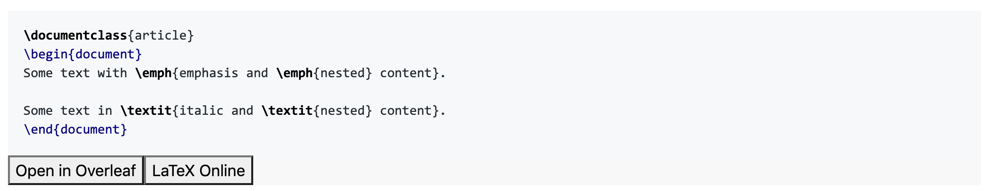 latex example without button at the top