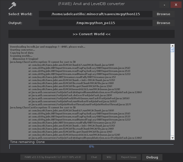 The Java to Bedrock converter (Nukkit) does not work for MC versions