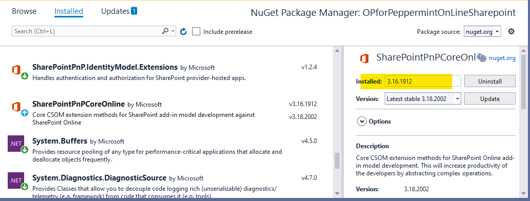 Nuget 3 16 1912 Installed