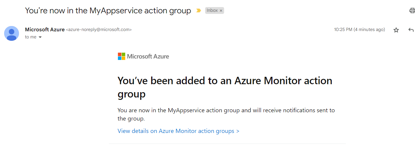 Email MyAppservice action group