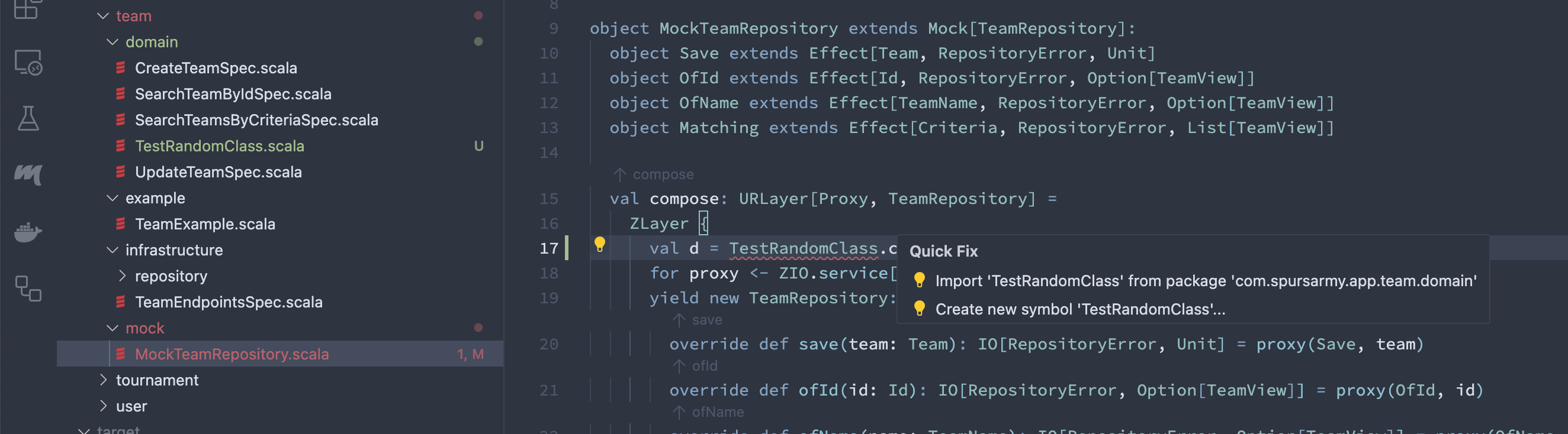 'Quick fix' for new classes is not working · Issue 5760 · scalameta