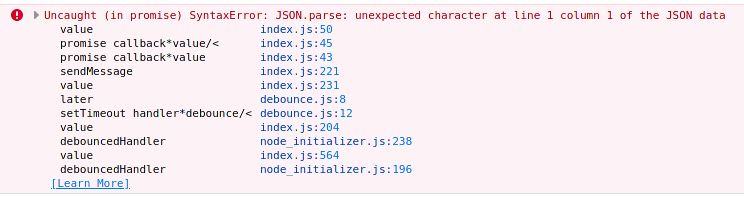 Uncaught (in promise) SyntaxError: JSON.parse: unexpected character at ...