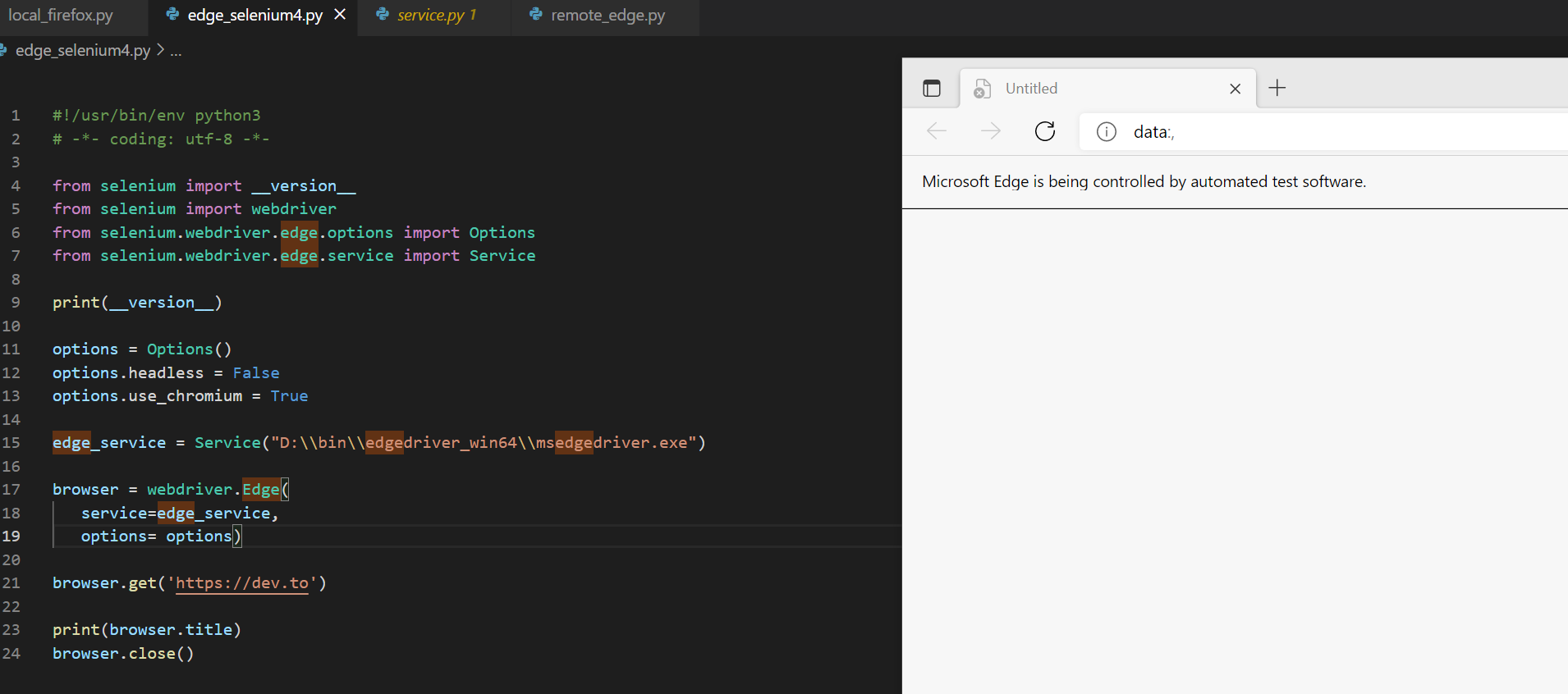 Fail to use python to auto test on edge based on selenium 4 · Issue ...
