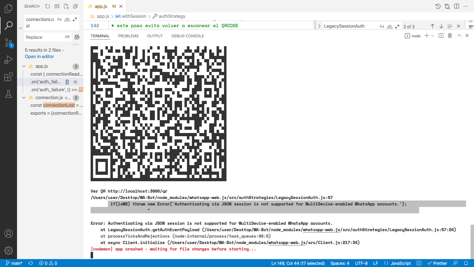 No "session" parameter after qr scan (in "authenticated" event) · Issue ...
