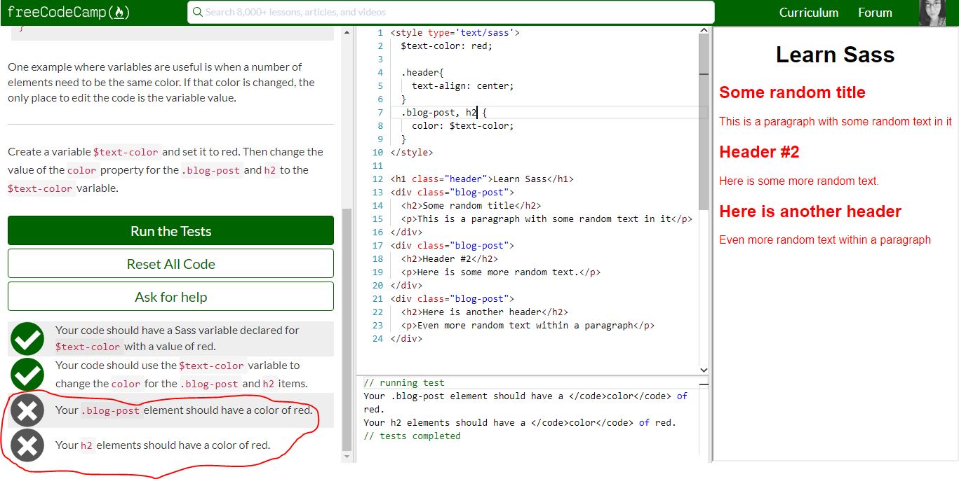 Not passing test- Store Data with Sass Variables. · Issue #17408 ...